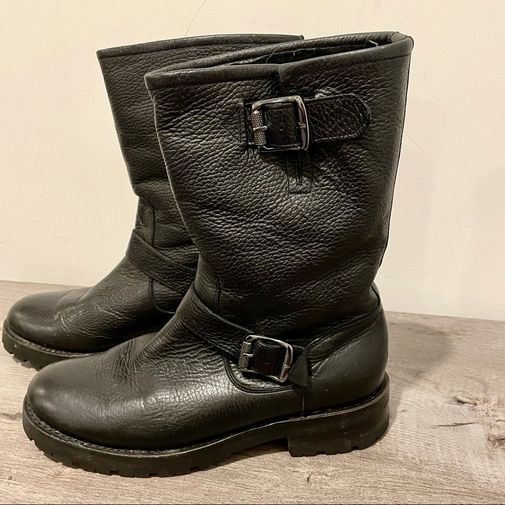 FRYE Natalie Mid Engineer Lug Shearling Boots - Picture 2 of 9